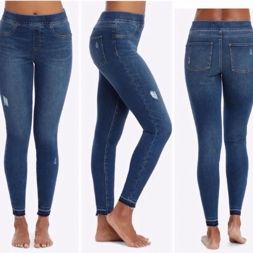 SPANX Ankle Shaping Distressed Denim Legging Jeans Jeggings Medium Wash